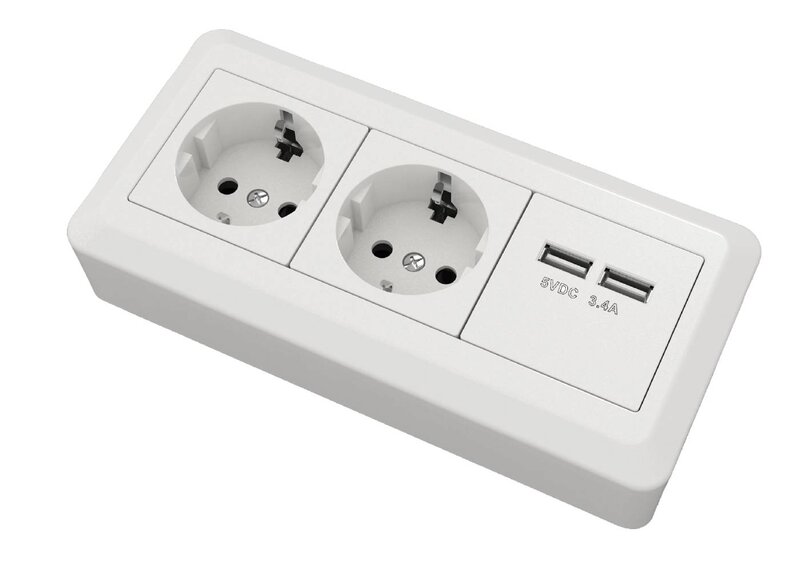 HÖRNBOX 2 VÄGS MED 2 USB UTTAG 5V GRUNDA MAX 3400MA